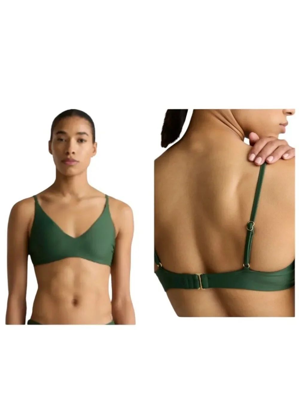 NWT Quince Italian V-Neck Bikini Top Palm Dark Green Size S